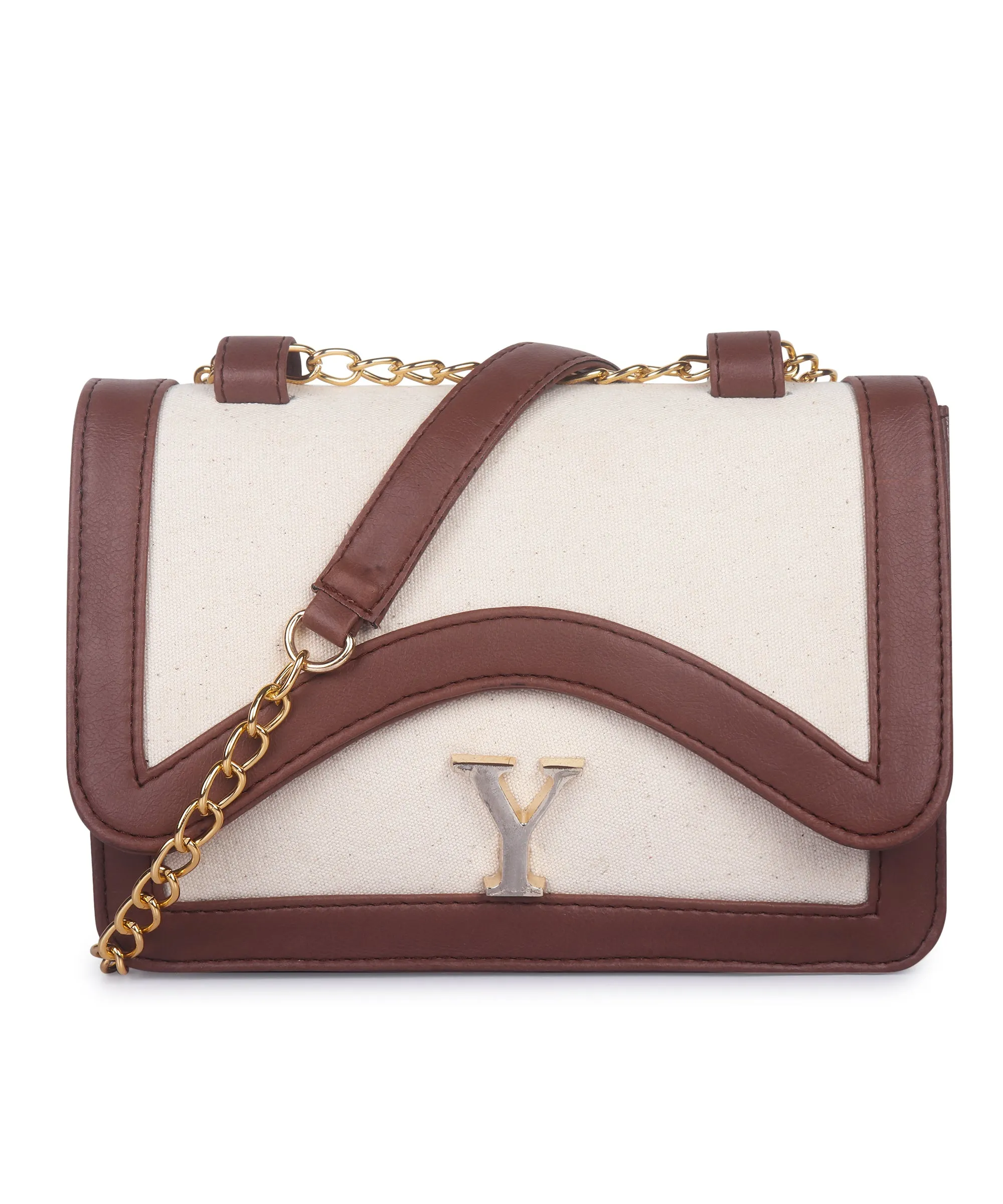 Off White-Tan Canvas Sling Bag For Women