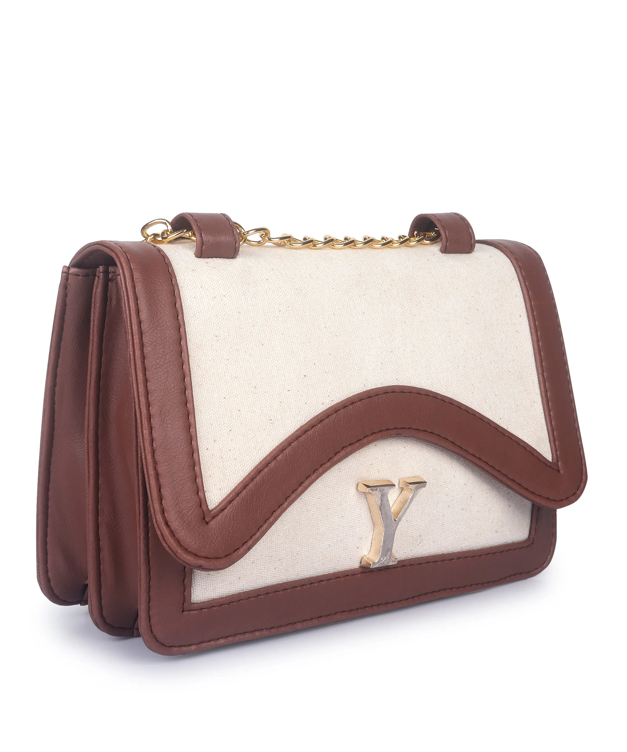 Off White-Tan Canvas Sling Bag For Women