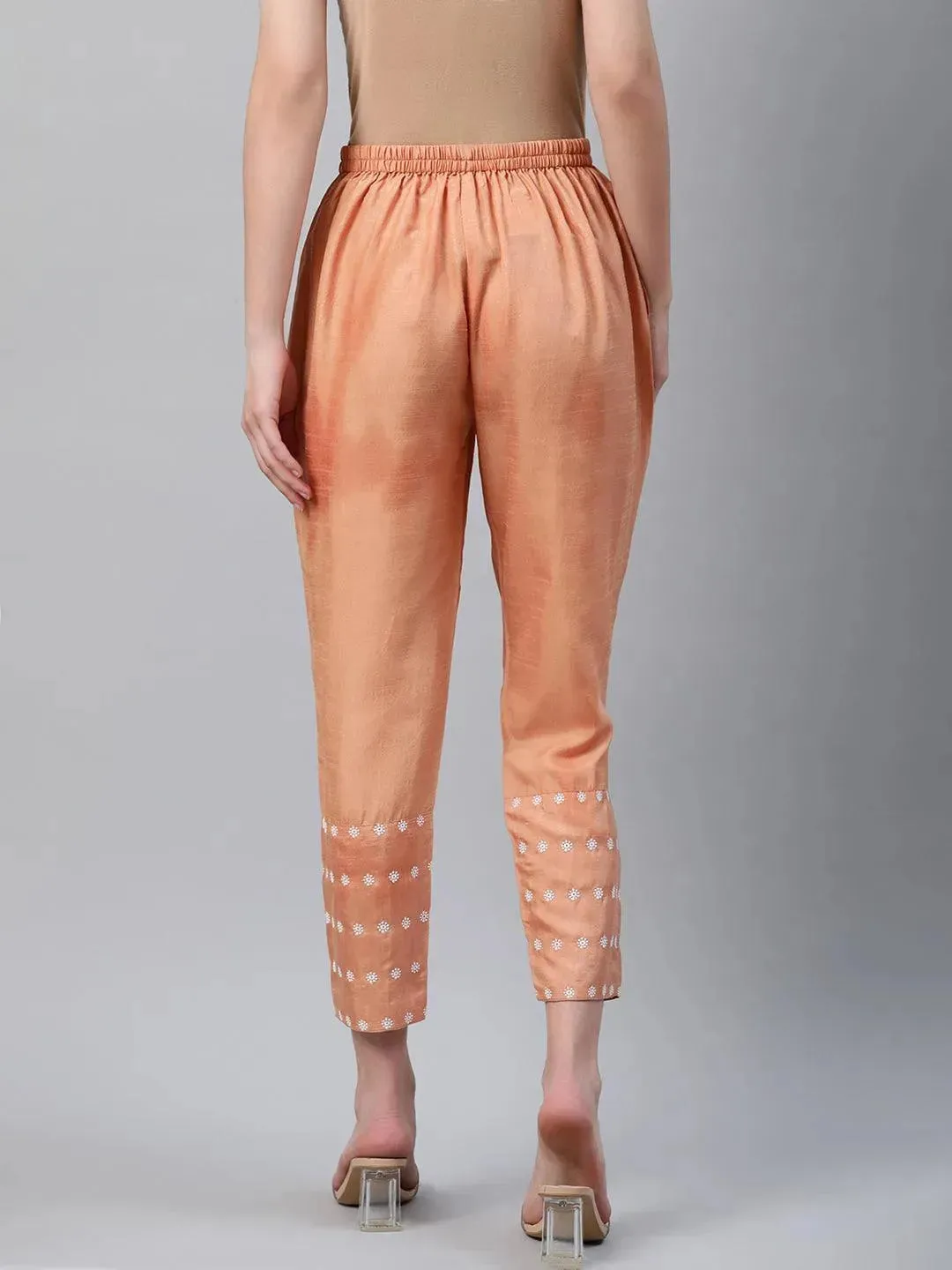 Orange Embroidered Silk Trousers