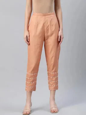 Orange Embroidered Silk Trousers