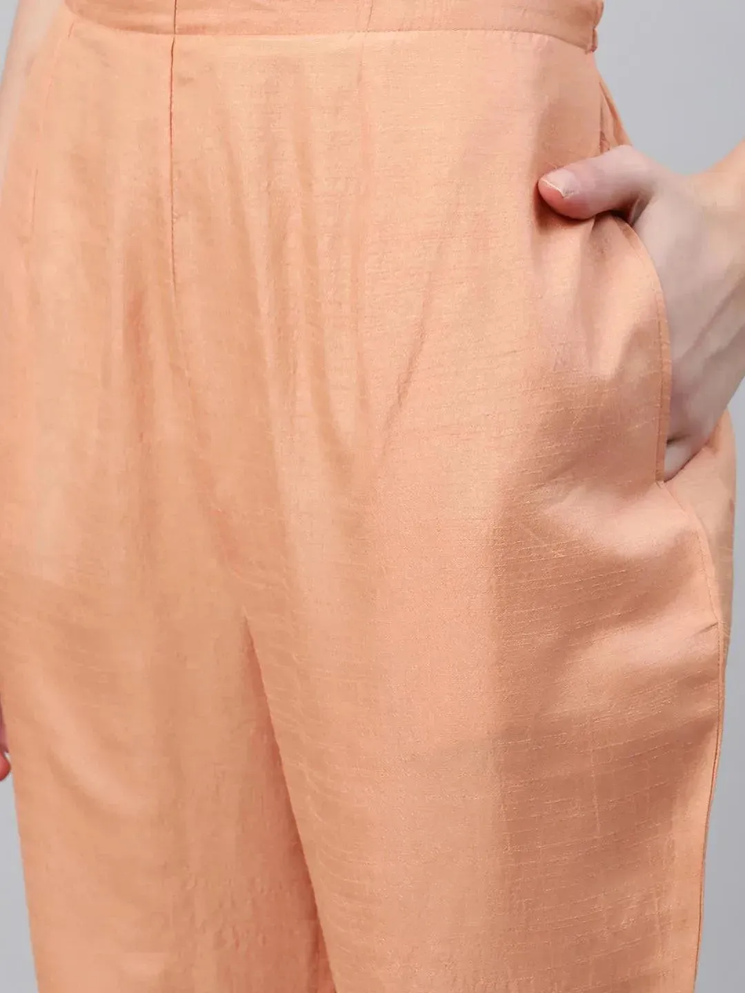 Orange Embroidered Silk Trousers