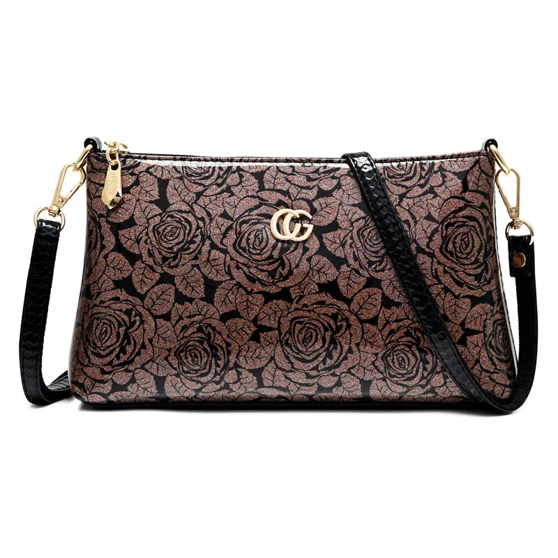 Paziye Shiny Leather Leopard Print Shoulder Crossbody Bags