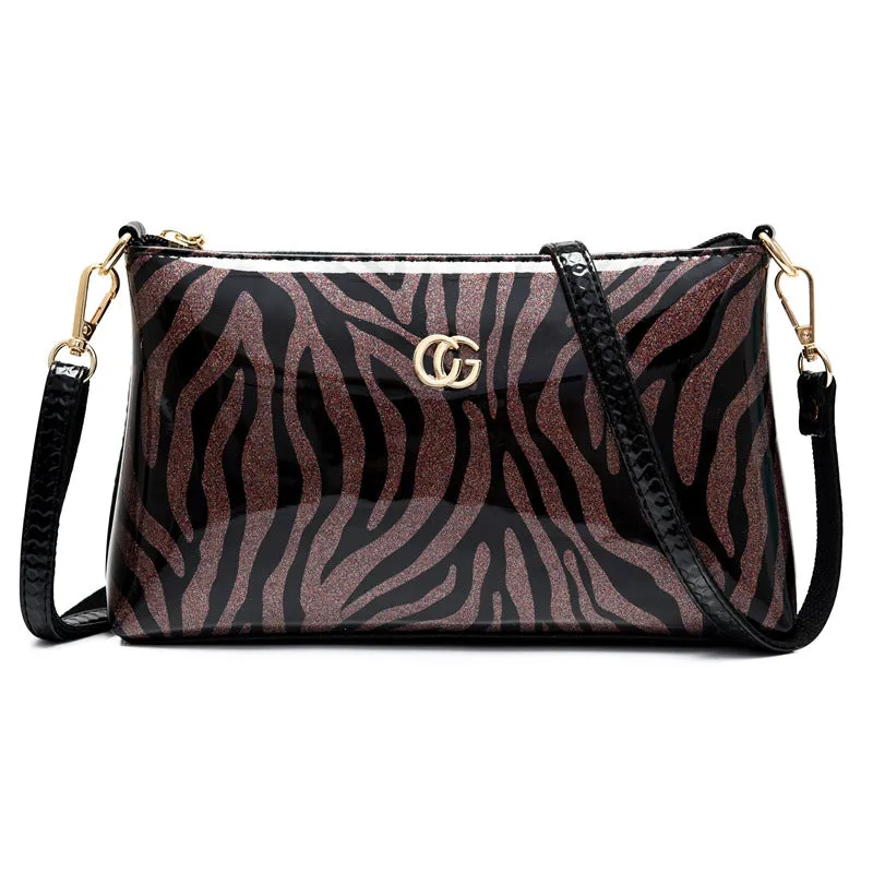 Paziye Shiny Leather Leopard Print Shoulder Crossbody Bags