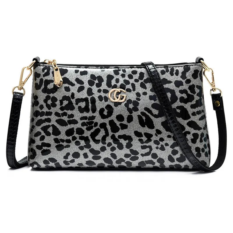 Paziye Shiny Leather Leopard Print Shoulder Crossbody Bags