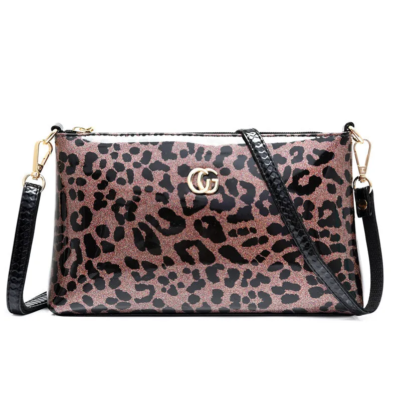 Paziye Shiny Leather Leopard Print Shoulder Crossbody Bags