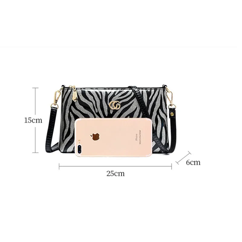 Paziye Shiny Leather Leopard Print Shoulder Crossbody Bags