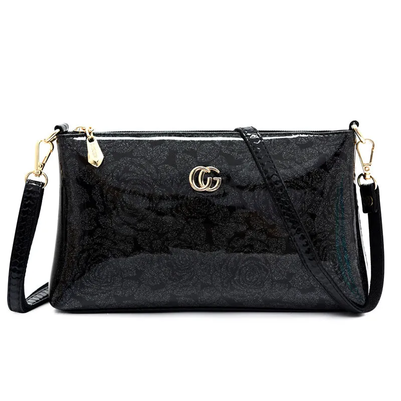 Paziye Shiny Leather Leopard Print Shoulder Crossbody Bags