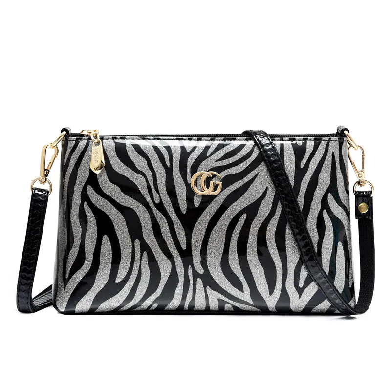 Paziye Shiny Leather Leopard Print Shoulder Crossbody Bags