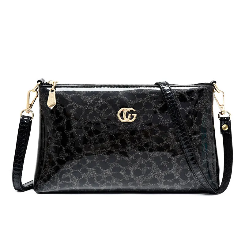 Paziye Shiny Leather Leopard Print Shoulder Crossbody Bags