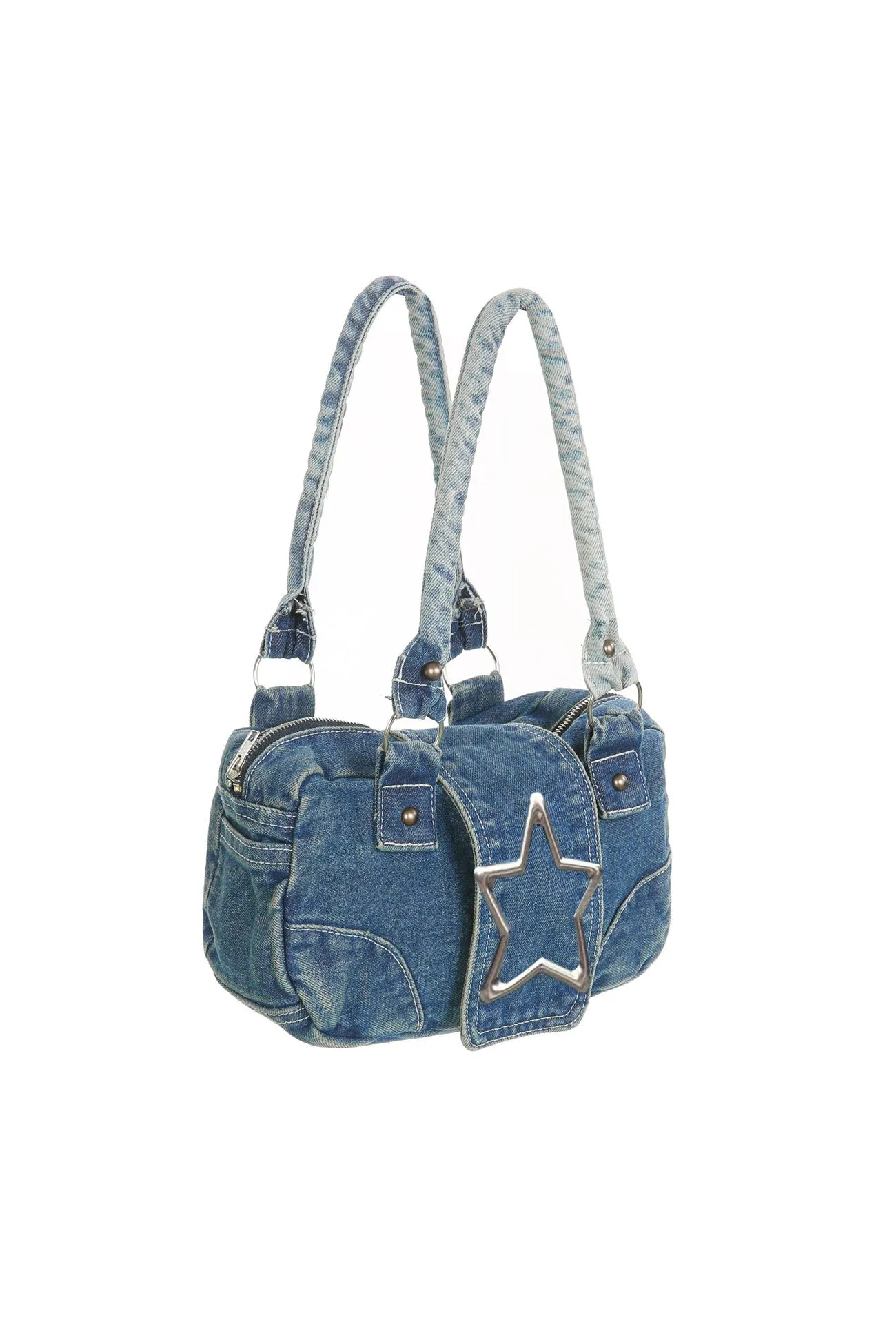 Pentagram Distressed Denim Underarm Bag