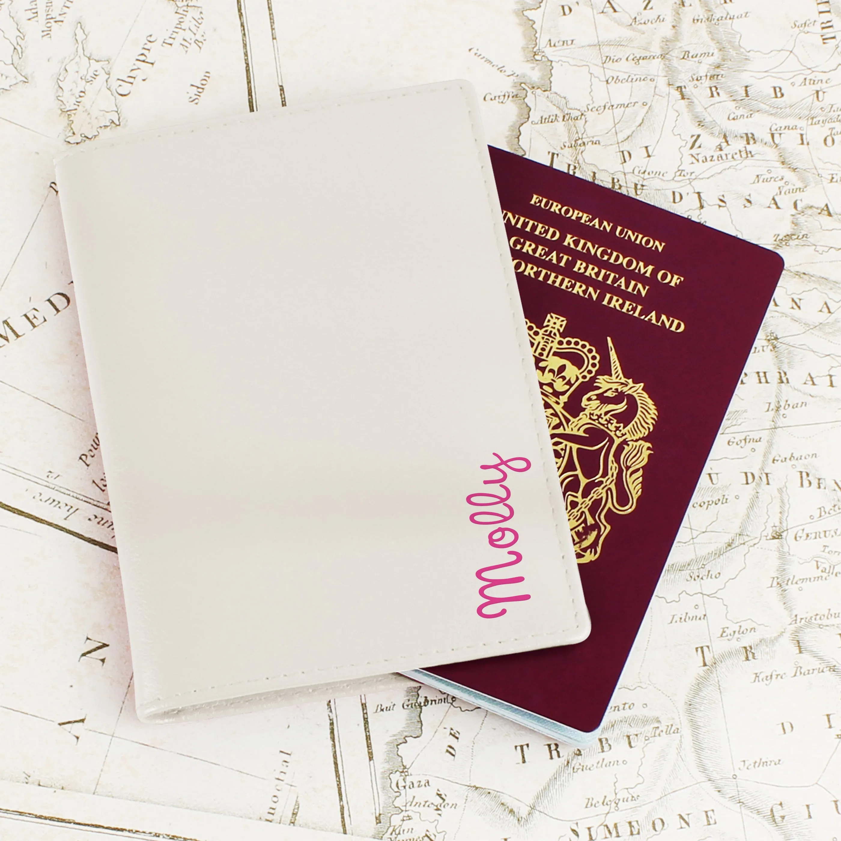 Personalised Pink Name Island Cream Passport Holder