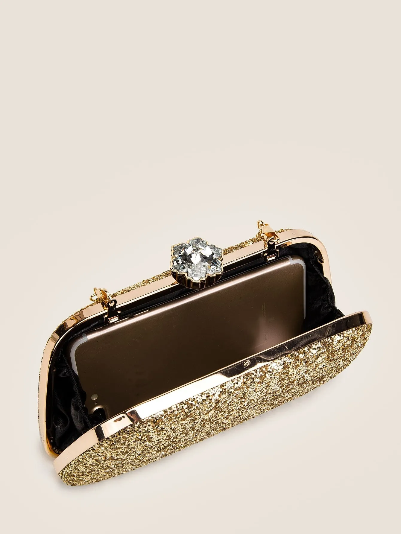 Rhinestone Decor Glitter Chain Clutch Bag