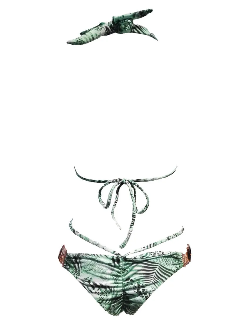 Rosa Halter Top & Strappy Skimpy Bottom Tiger Ocelot