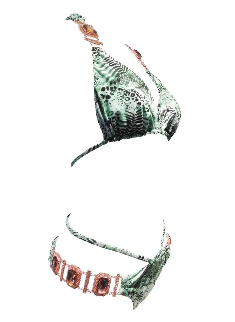 Rosa Halter Top & Strappy Skimpy Bottom Tiger Ocelot