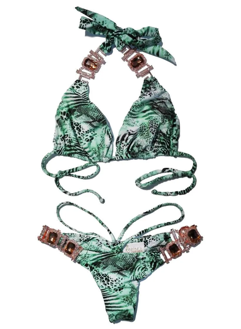 Rosa Halter Top & Strappy Skimpy Bottom Tiger Ocelot
