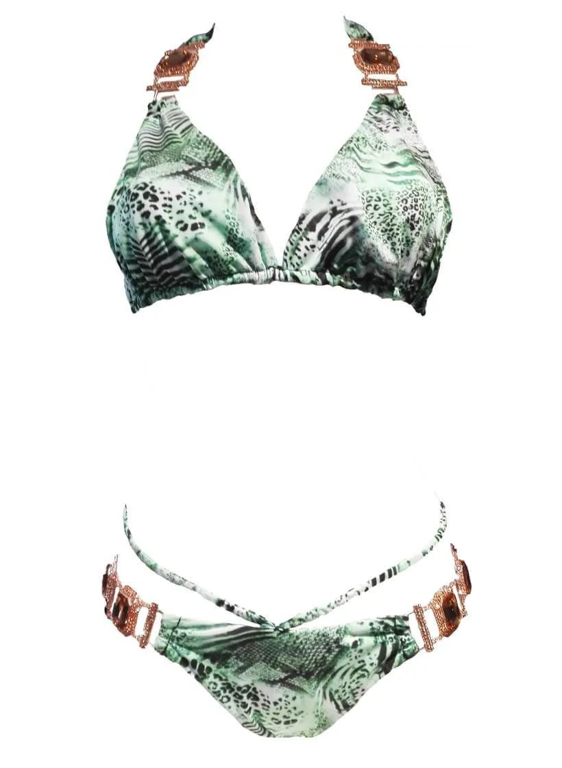 Rosa Halter Top & Strappy Skimpy Bottom Tiger Ocelot