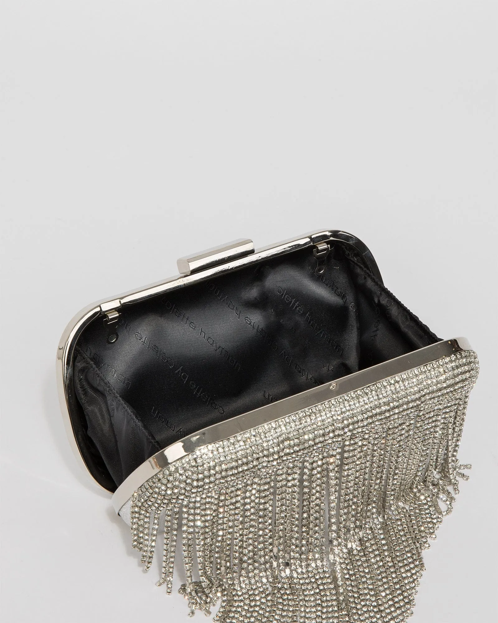 Silver Tahlia Fringe Clutch Bag