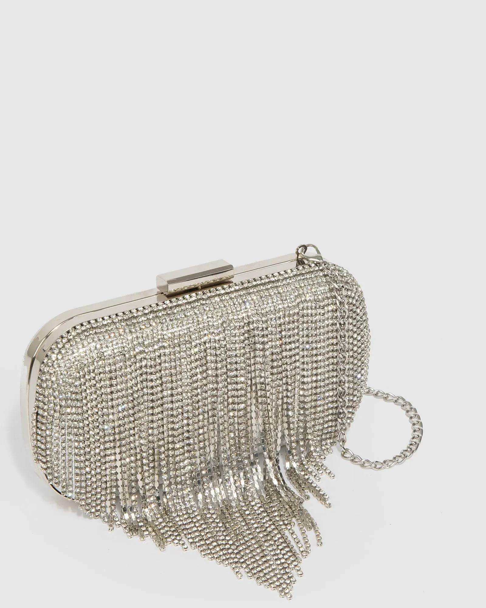 Silver Tahlia Fringe Clutch Bag
