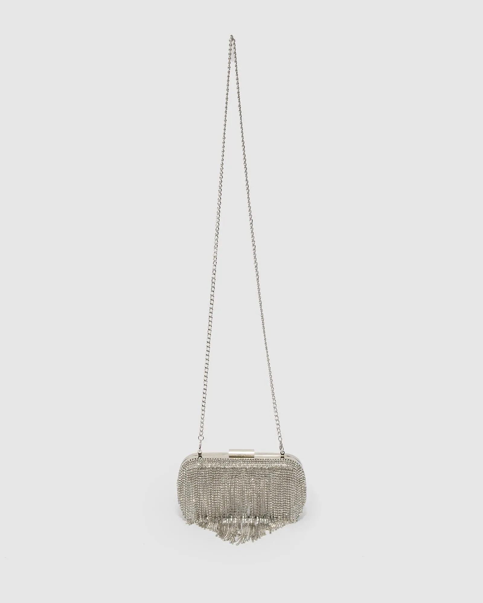 Silver Tahlia Fringe Clutch Bag