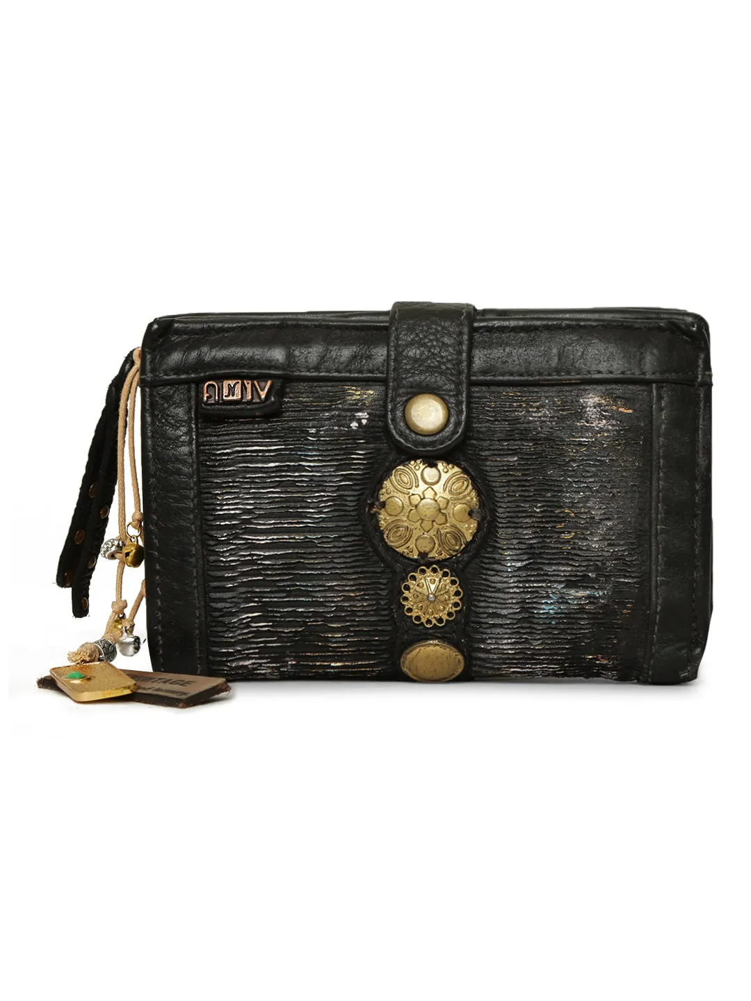 Silvia: Metallic Effect Razor With Golden Concho Leather Small Wallet.