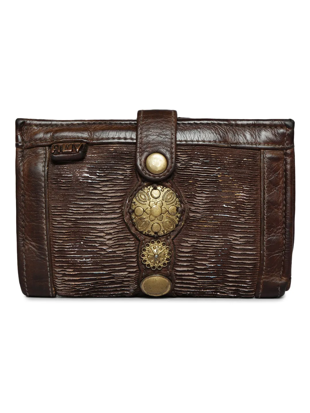 Silvia: Metallic Effect Razor With Golden Concho Leather Small Wallet.