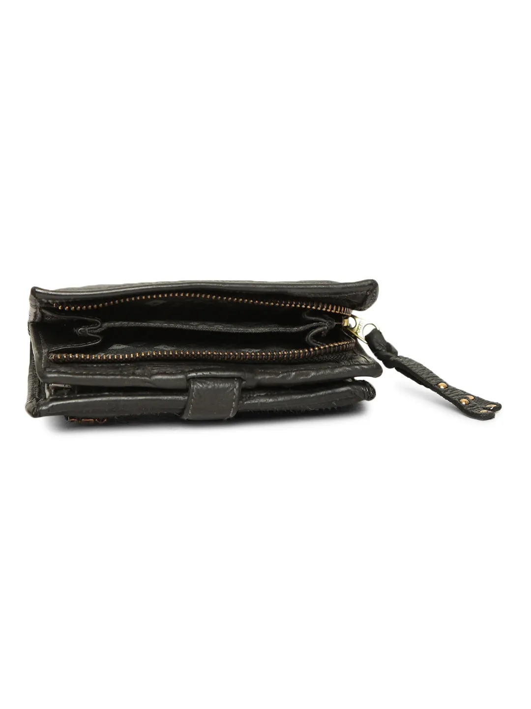 Silvia: Metallic Effect Razor With Golden Concho Leather Small Wallet.