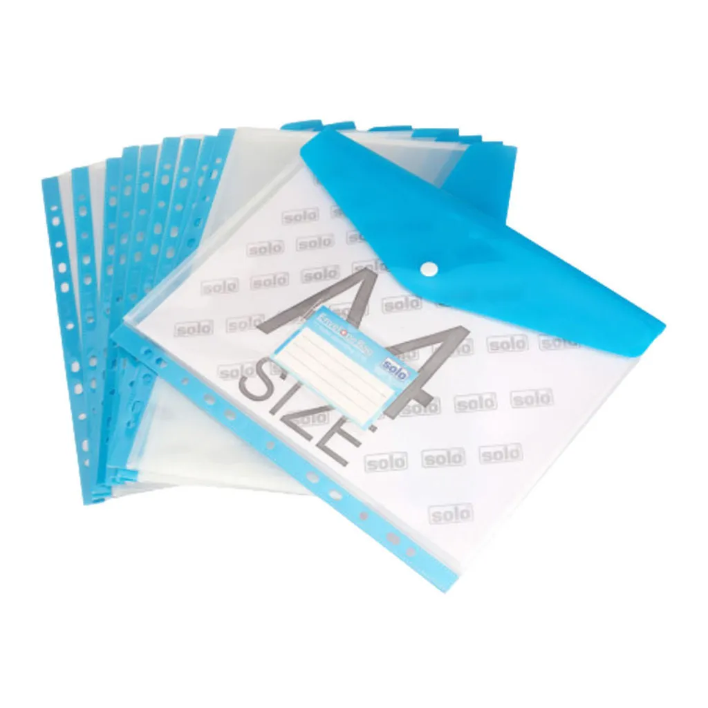 Solo Envelope Bag With 11 Holes Expanding L/S Transparent Blue A4 CH 203