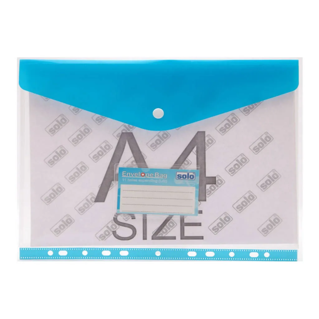 Solo Envelope Bag With 11 Holes Expanding L/S Transparent Blue A4 CH 203