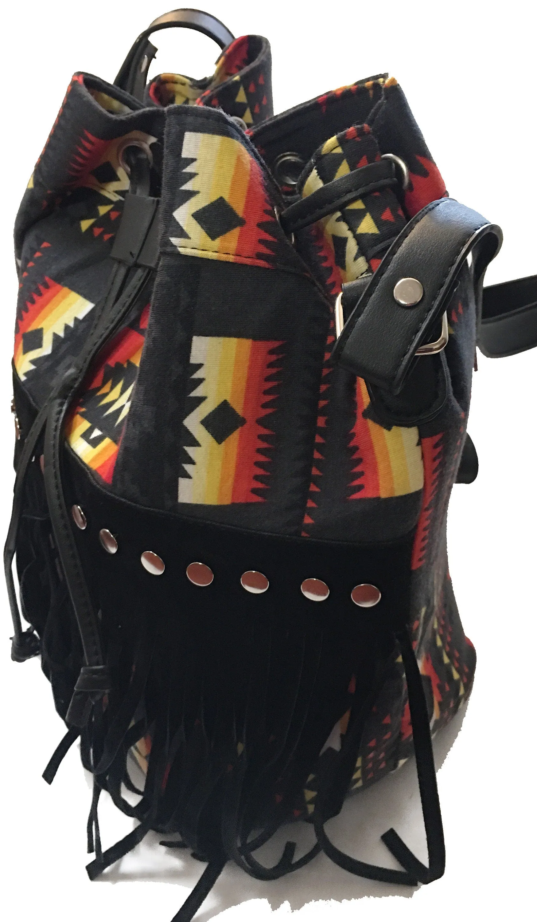 southwest style design bucket bag with fringe