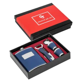 Stainless Steel Gift Set, 9 oz Blue Hip Flask and Shot Glasses