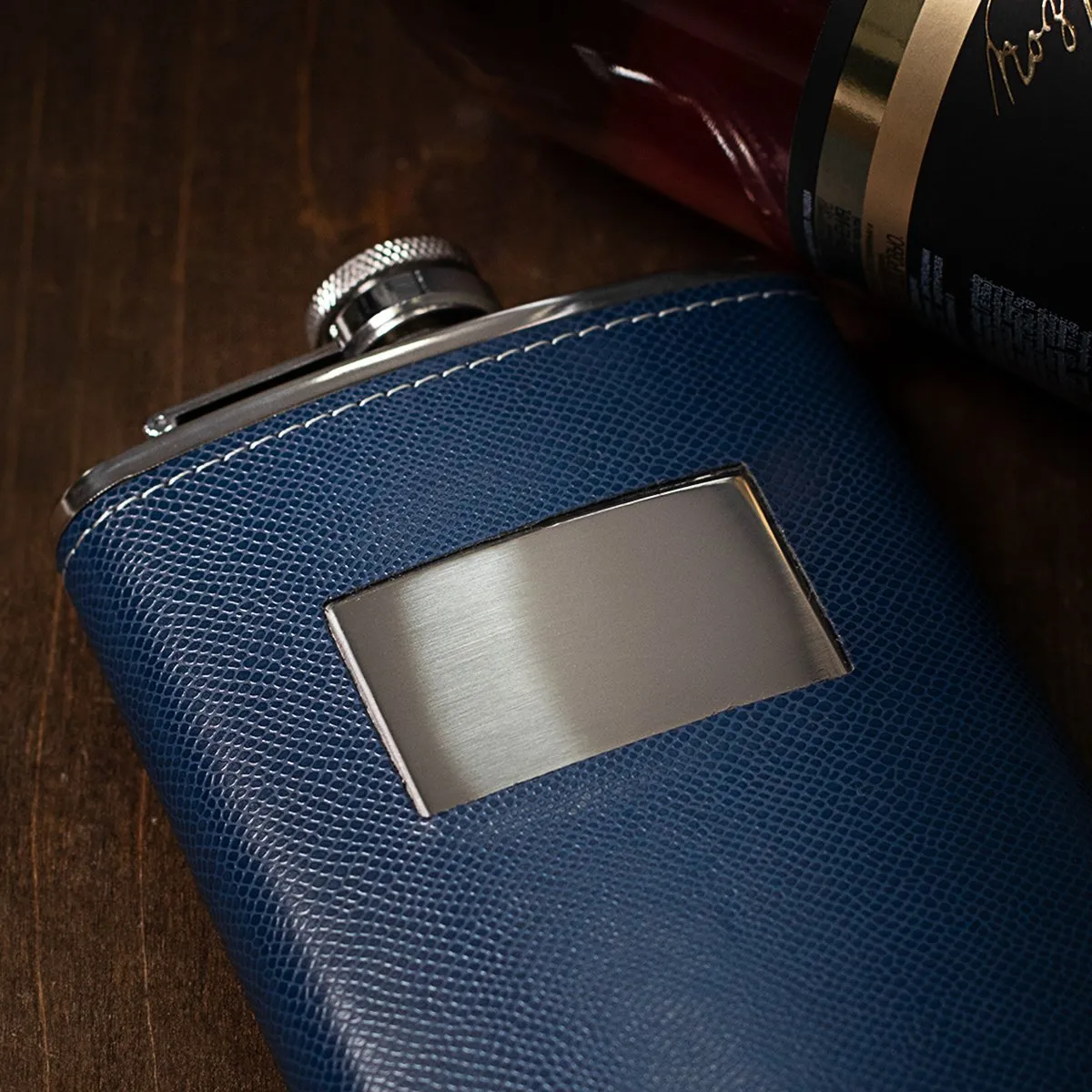 Stainless Steel Gift Set, 9 oz Blue Hip Flask and Shot Glasses