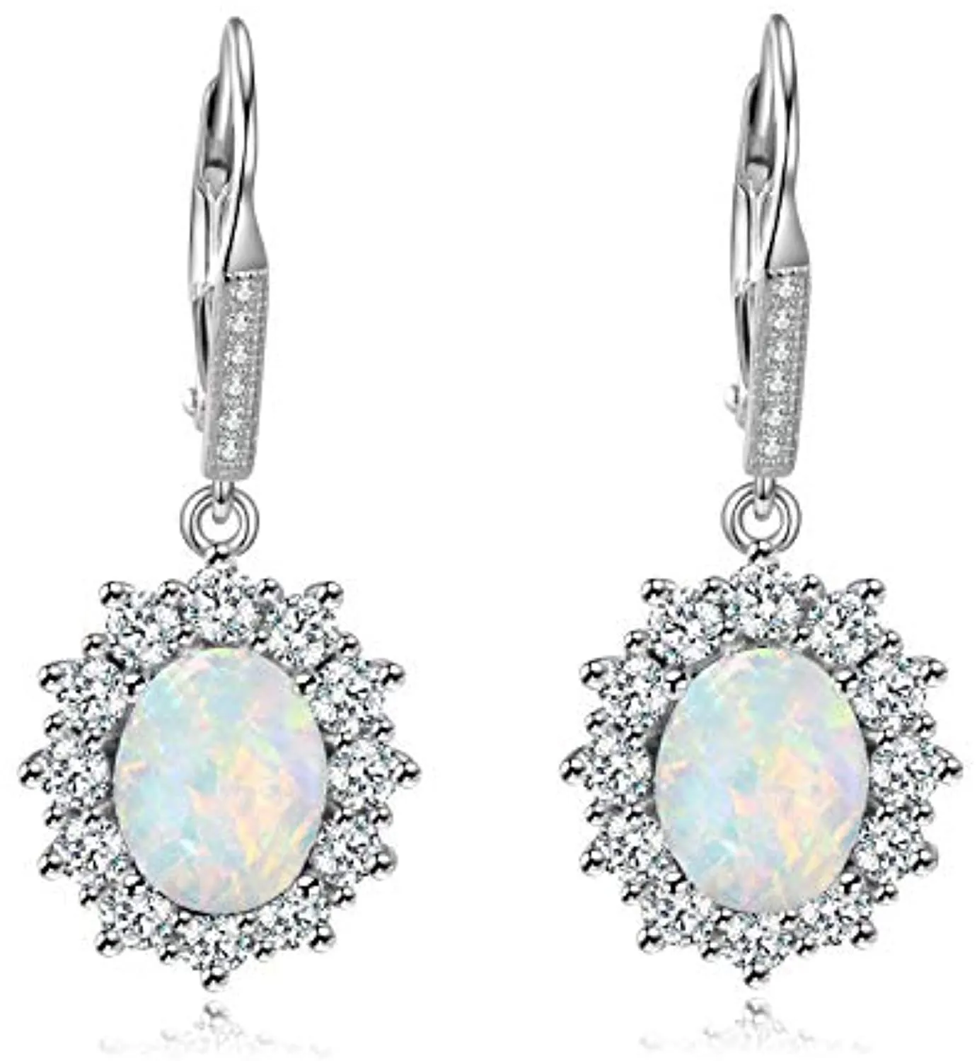 Sterling Silver Snowflake Flower Leverback Dangle Crystal Women Earrings