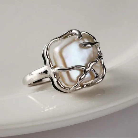 Sterling Silver Vined Pearl Wrap Ring