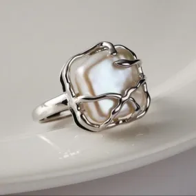 Sterling Silver Vined Pearl Wrap Ring