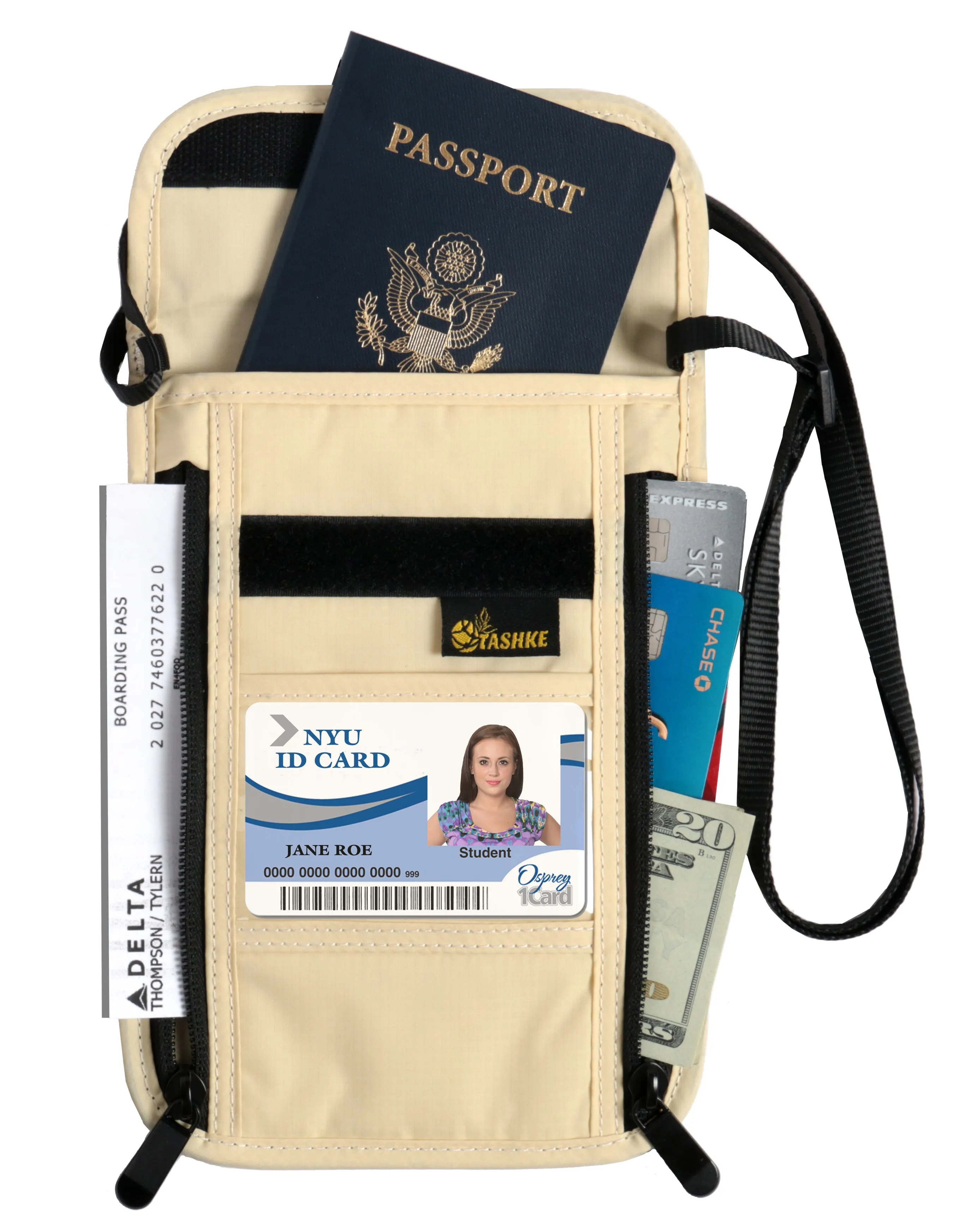 Tashke RFID Blocking Neck Travel Wallet Pouch Hidden Security Passport Wallet