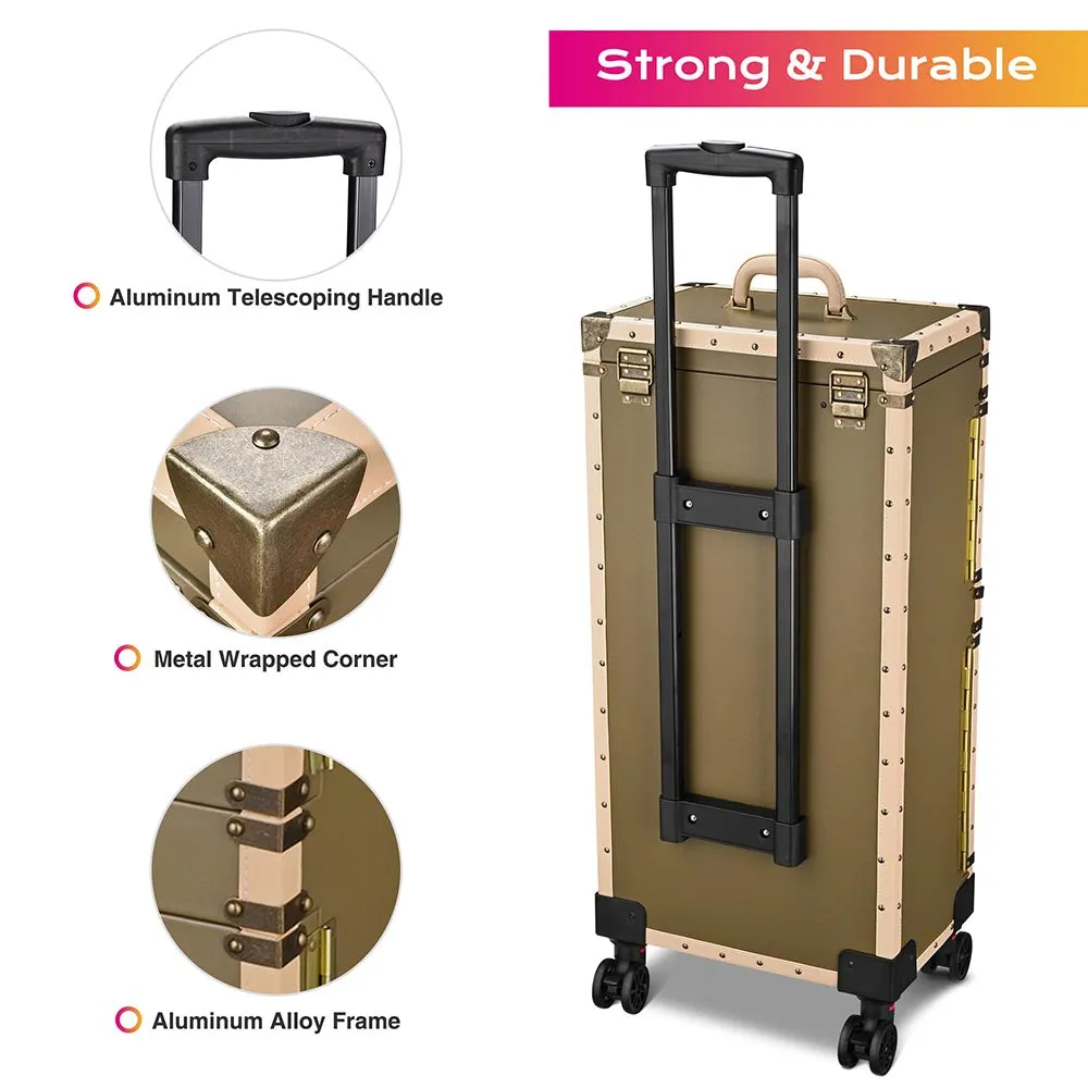 TheLAShop XL Bronze Rolling Hair Stylist Salon Makeup Cosmetic Case