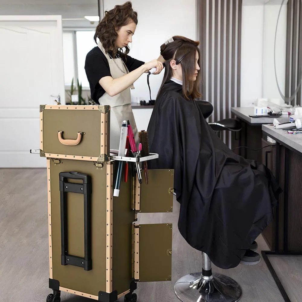 TheLAShop XL Bronze Rolling Hair Stylist Salon Makeup Cosmetic Case