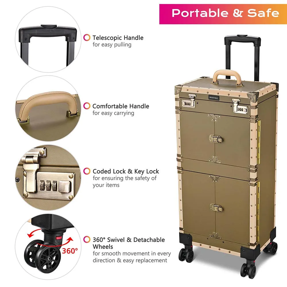 TheLAShop XL Bronze Rolling Hair Stylist Salon Makeup Cosmetic Case