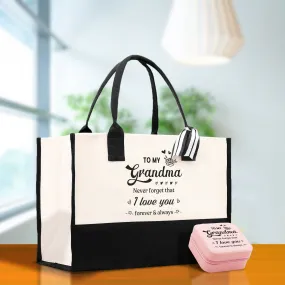 To My Grandma Never Forget That I Love You Forever & Always Cotton Canvas Tote Bag Birthday Gift From Grandkids to Grandma Jewelry Box Gift