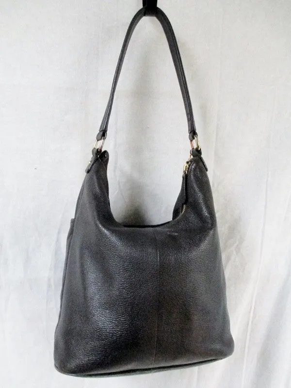 TOMMY HILFIGER Leather Purse Handbag Hobo Bucket Bag BROWN FRINGE M Tassel