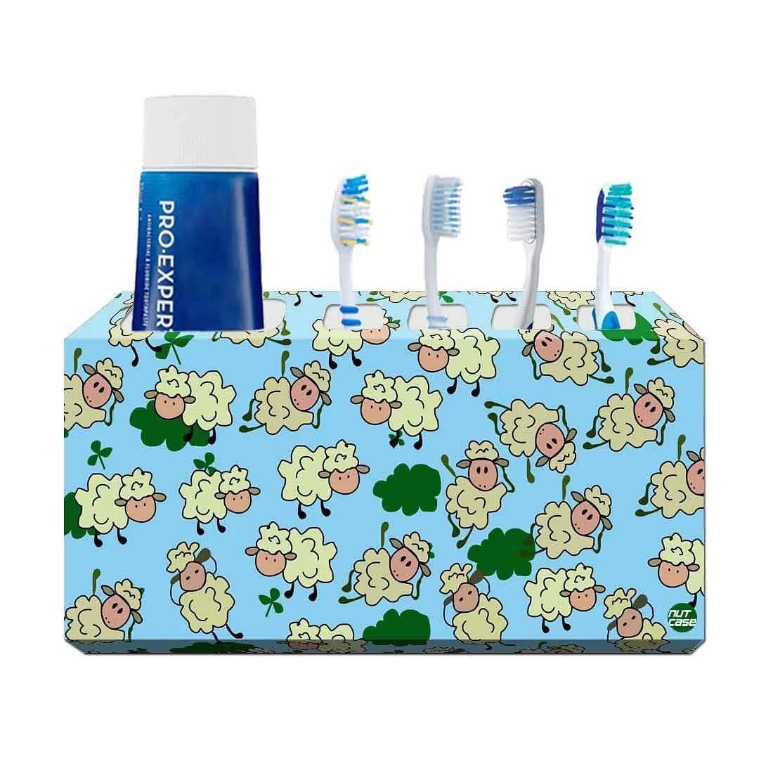 Toothbrush Holder Wall Mounted -Chirping Sheeps Green