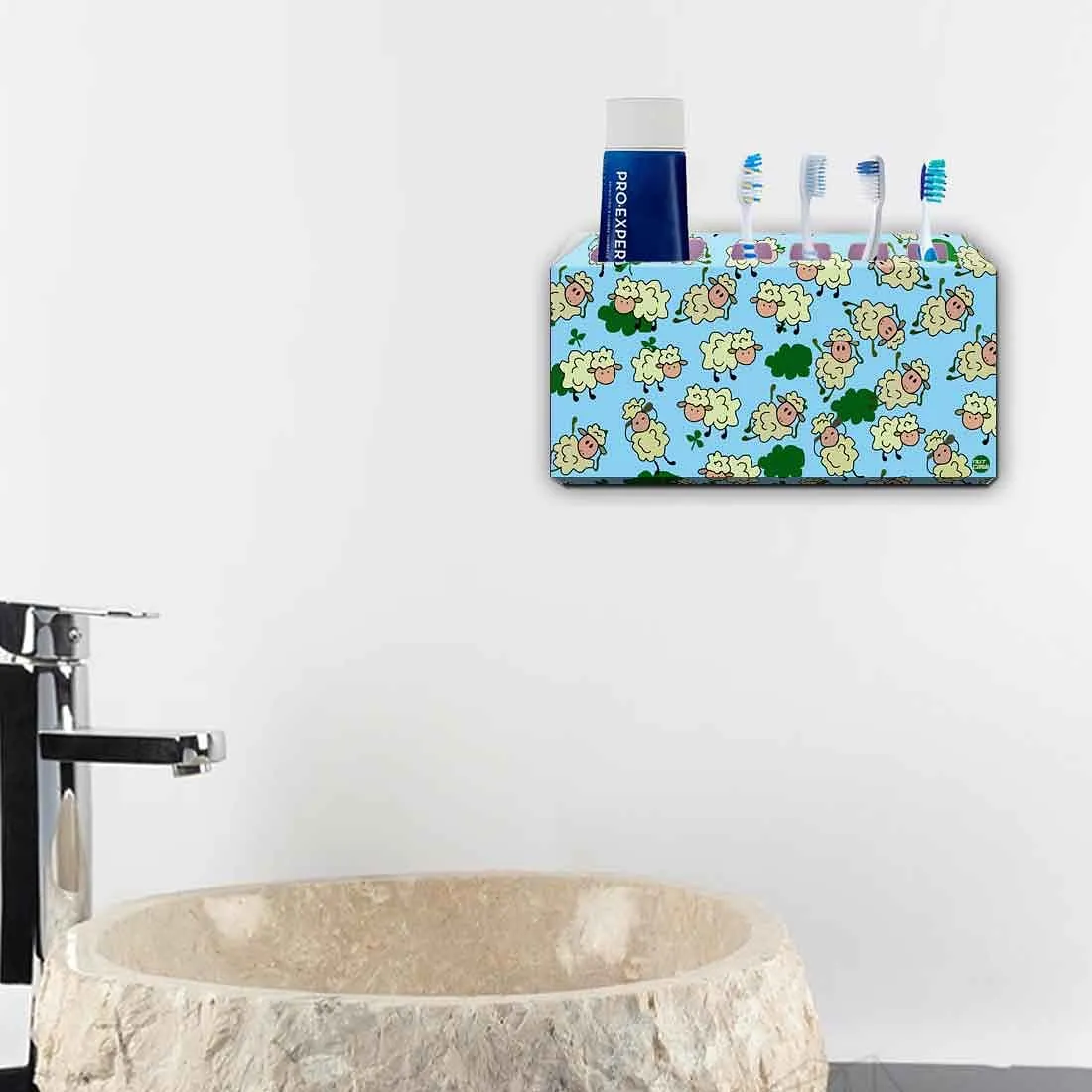 Toothbrush Holder Wall Mounted -Chirping Sheeps Green