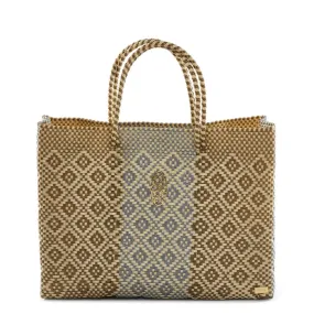TRAVEL GOLD SILVER AZTECA STRIPE TOTE WITH CLUTCH