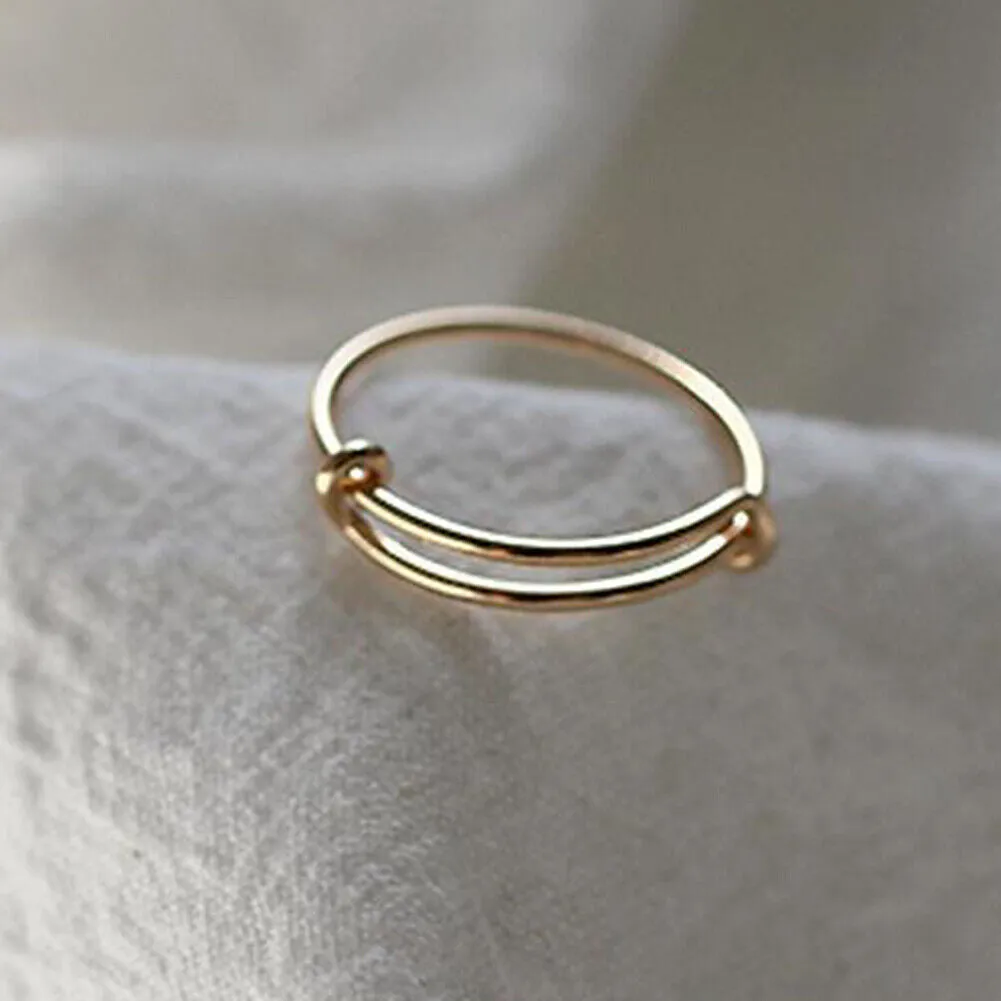 US 14K Gold Or S925 Silver Plated Double Line Adjustable Ring Color-Proof Ring