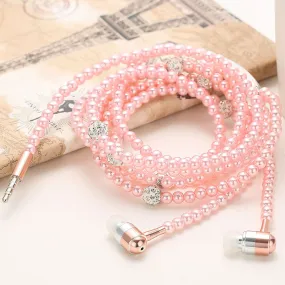 Wired Bling Jewelry Pearl Necklace Earphones