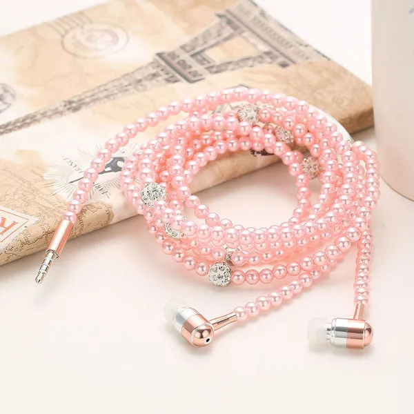 Wired Bling Jewelry Pearl Necklace Earphones