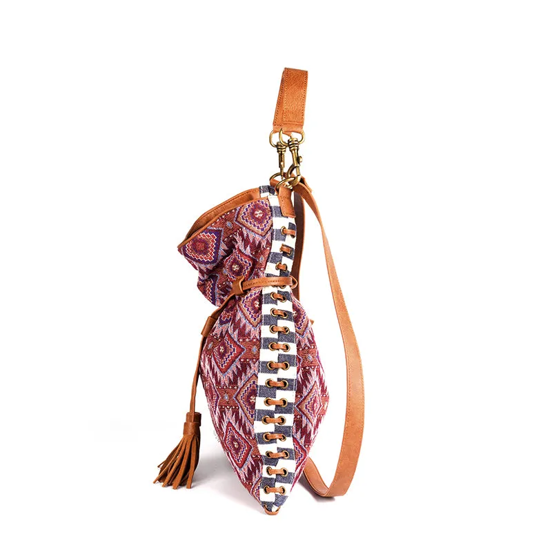 Womens Fabric Boho Handbags With Fringe Hippie Shoulder Bags For Women