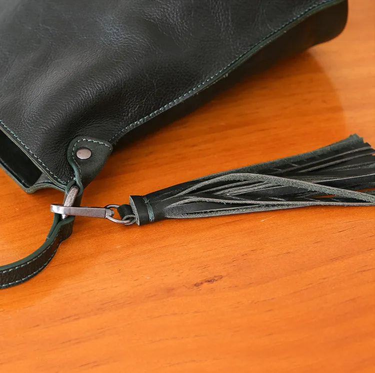 Womens Leather Fringe Crossbody Purse Bucket Bag Over the Shoulder Bag for Women
