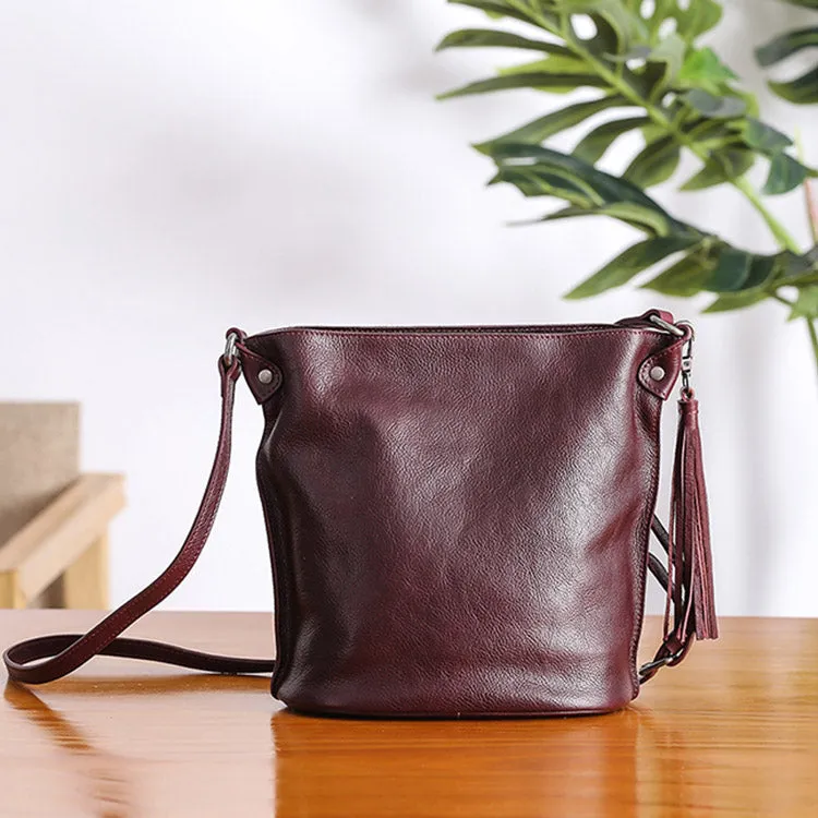 Womens Leather Fringe Crossbody Purse Bucket Bag Over the Shoulder Bag for Women