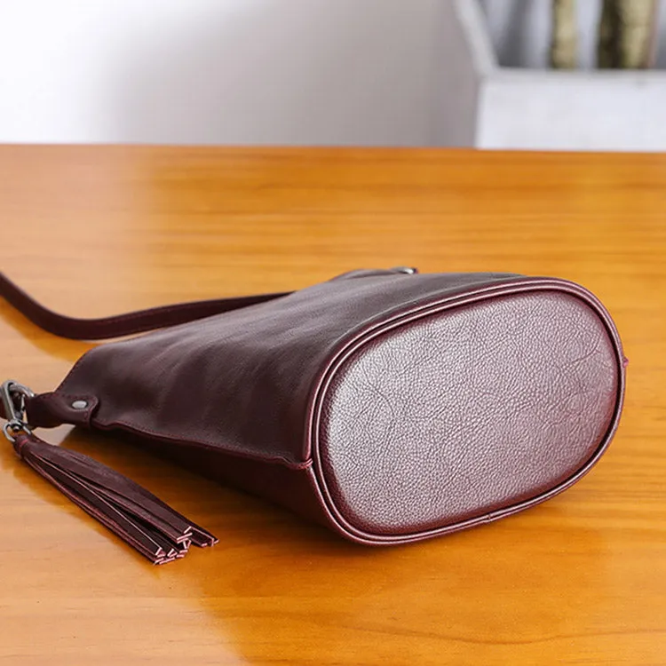Womens Leather Fringe Crossbody Purse Bucket Bag Over the Shoulder Bag for Women